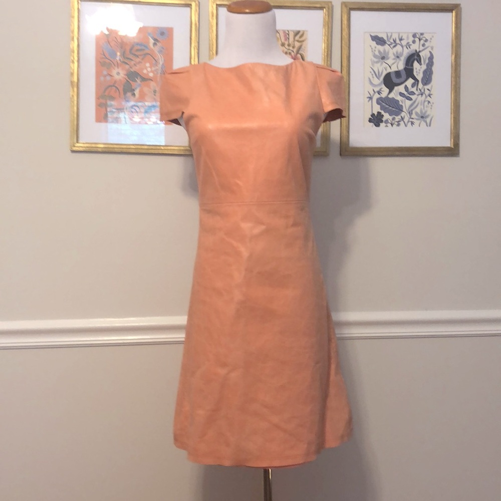 Alice + Olivia peach leather mini dress 4